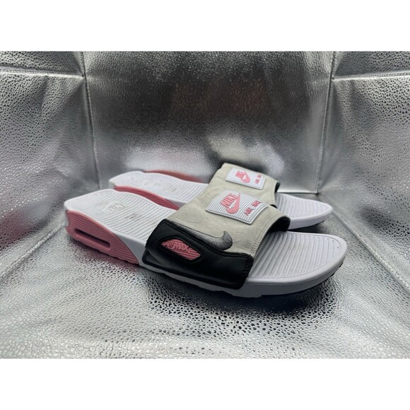NIKE AIR MAX 90 SLIDES‎ WHITE ROSE PINK SMOKE Sz 15 BQ4635 100 LIGHT INFRARED - Picture 1 of 7
